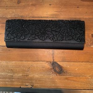 Gunne Sax by Jessica McClintock Satin Evening Bag Clutch Purse Black w Beading